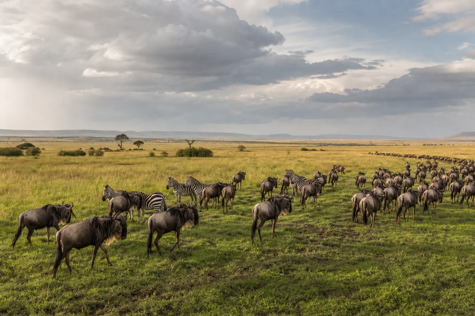 Wildebeest and zebras in the Serengeti on a Kenya Tanzania safari